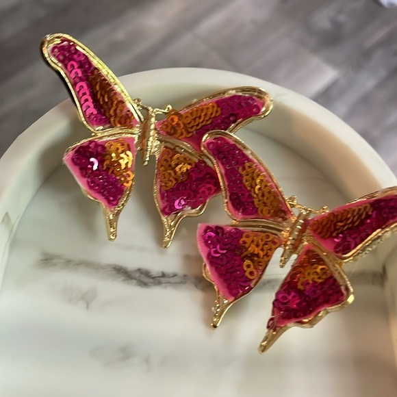 Handmade Colorful Sequin Gold  Butterfly Earrings - Picture 13 of 17
